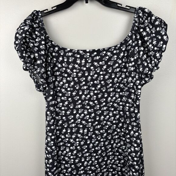 Betsey Johnson Maxi Dress Large Puff Short Sleeves Lace-up Slit Floral JM108674 - Picture 2 of 13